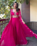 Ciro - Rani Pink Mirror Embroidered Flared Cape Ensemble