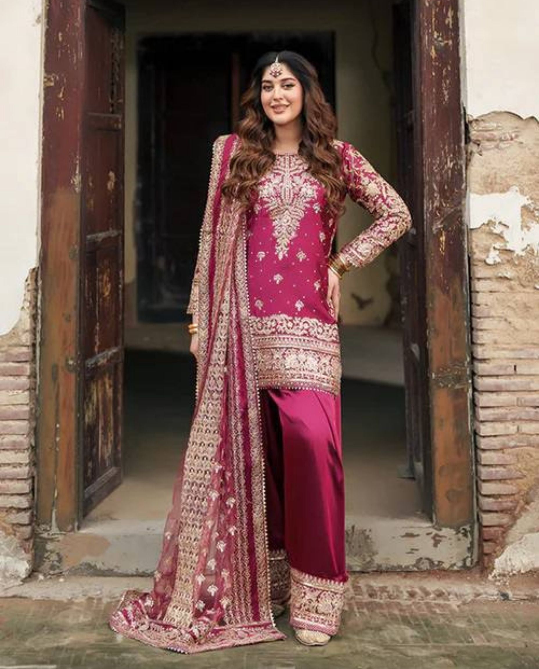 Yori – Regal Wine Embroidered Farshi Suit Set