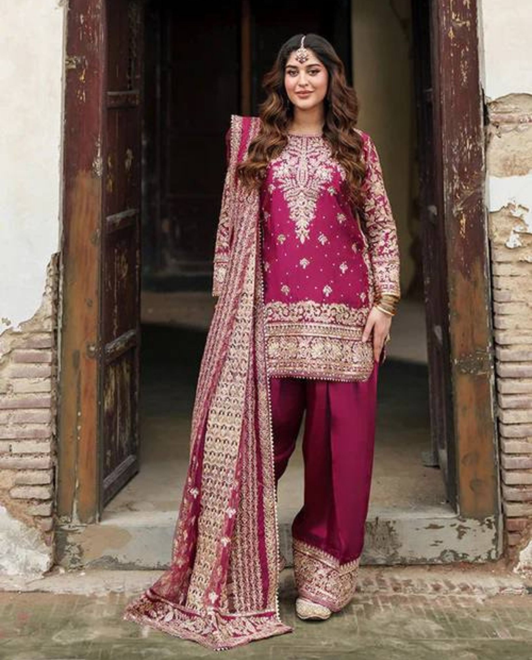Yori – Regal Wine Embroidered Farshi Suit Set