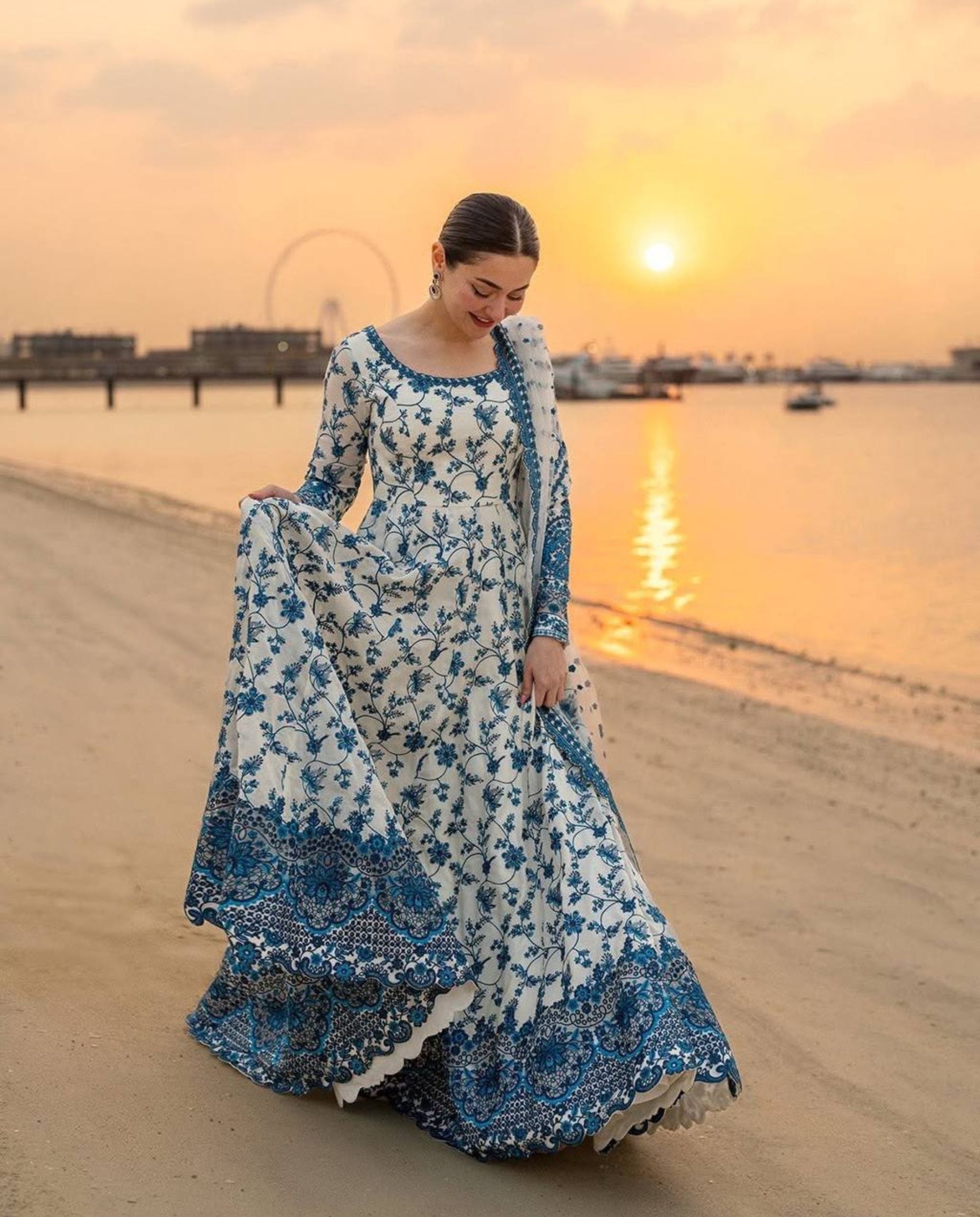 Fable - Ivory Blue Bloom Dreamy Flare Anarkali Set