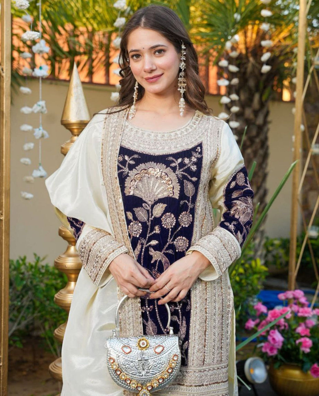 Ira - Midnight Velvet Bloom Embroidered Festive Kurta Set