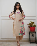 Cove - Beige Floral Embroidered Straight Kurta Set