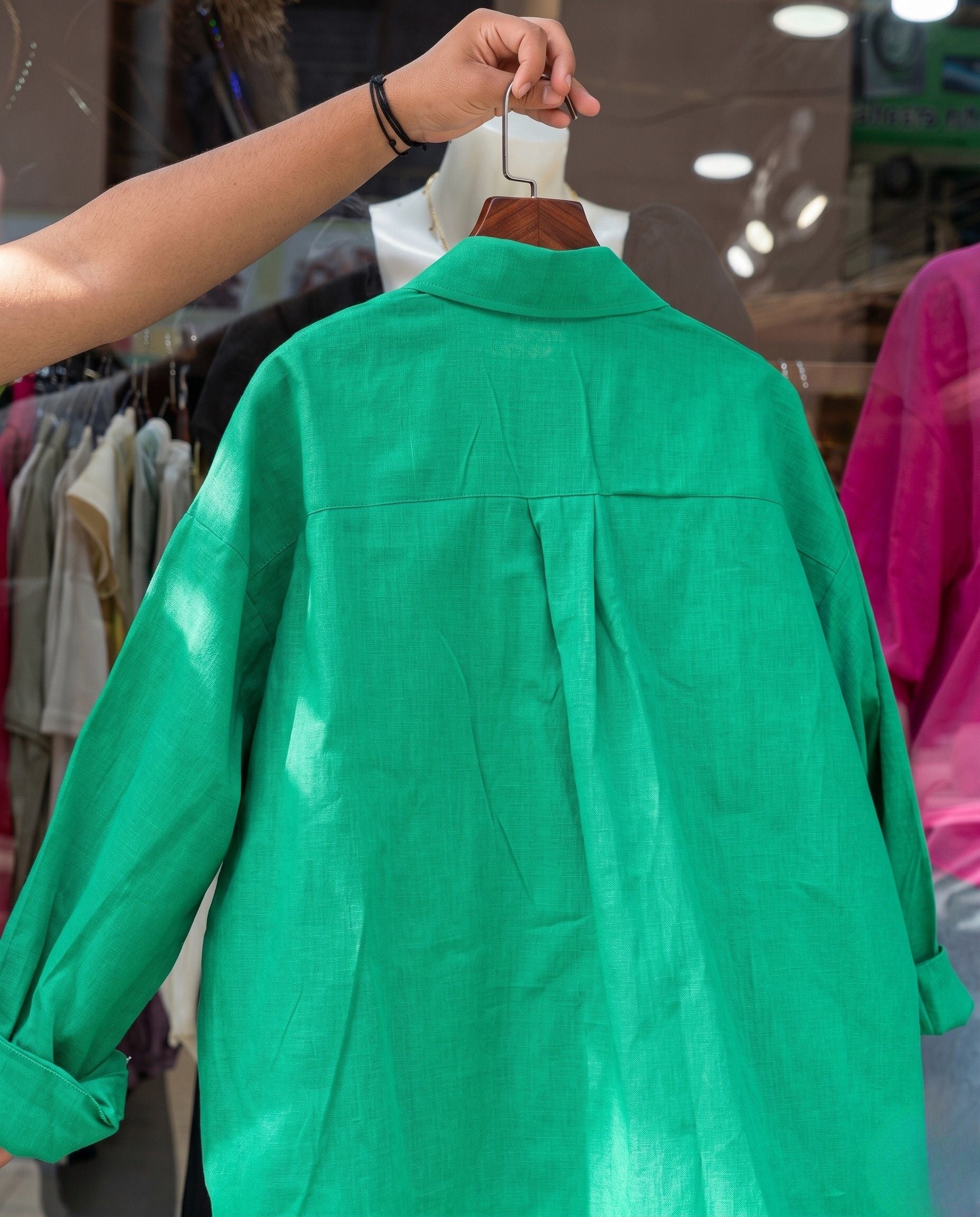 Glint - Green Oversized Button Down Minimal Detail Shirt