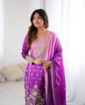 Wren – Ombre Pink Purple Embroidered Chinon Silk Festive Set