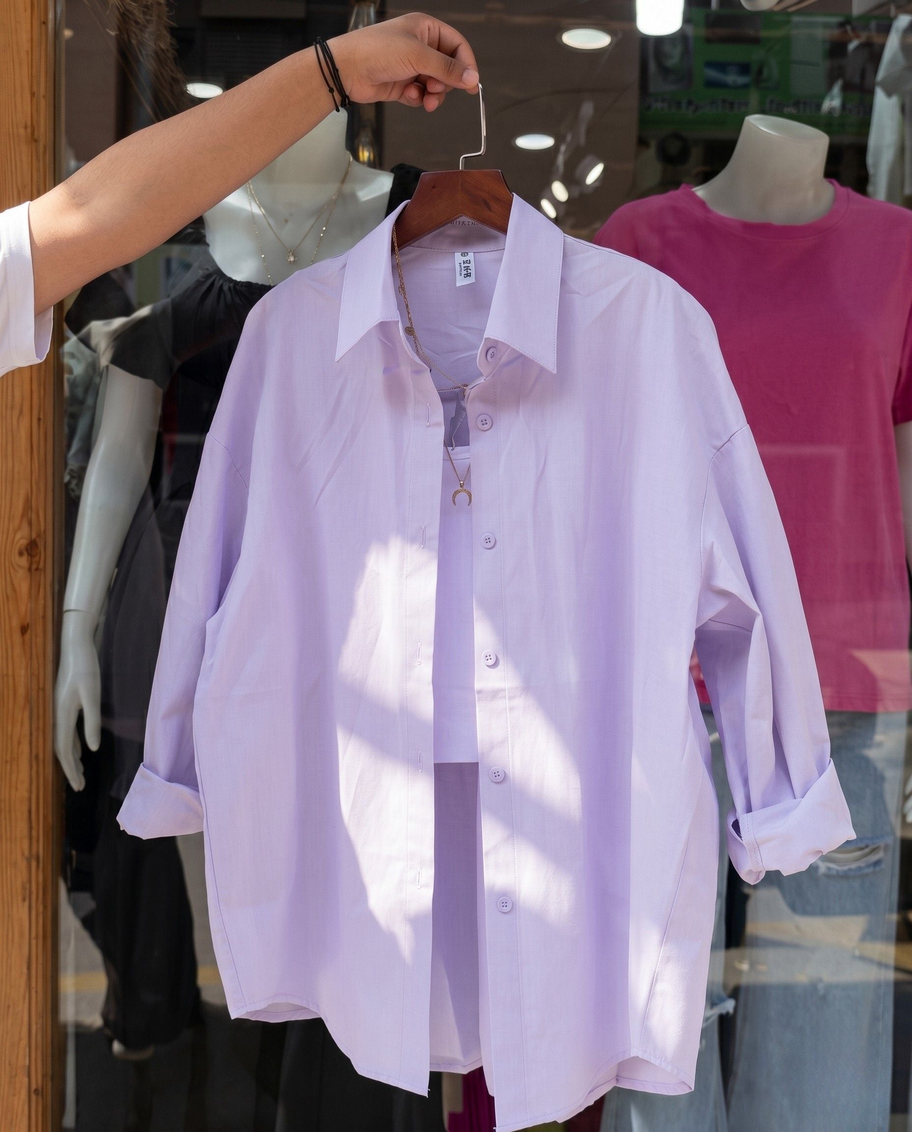 Glint - Lavender Oversized Button Down Minimal Detail Shirt
