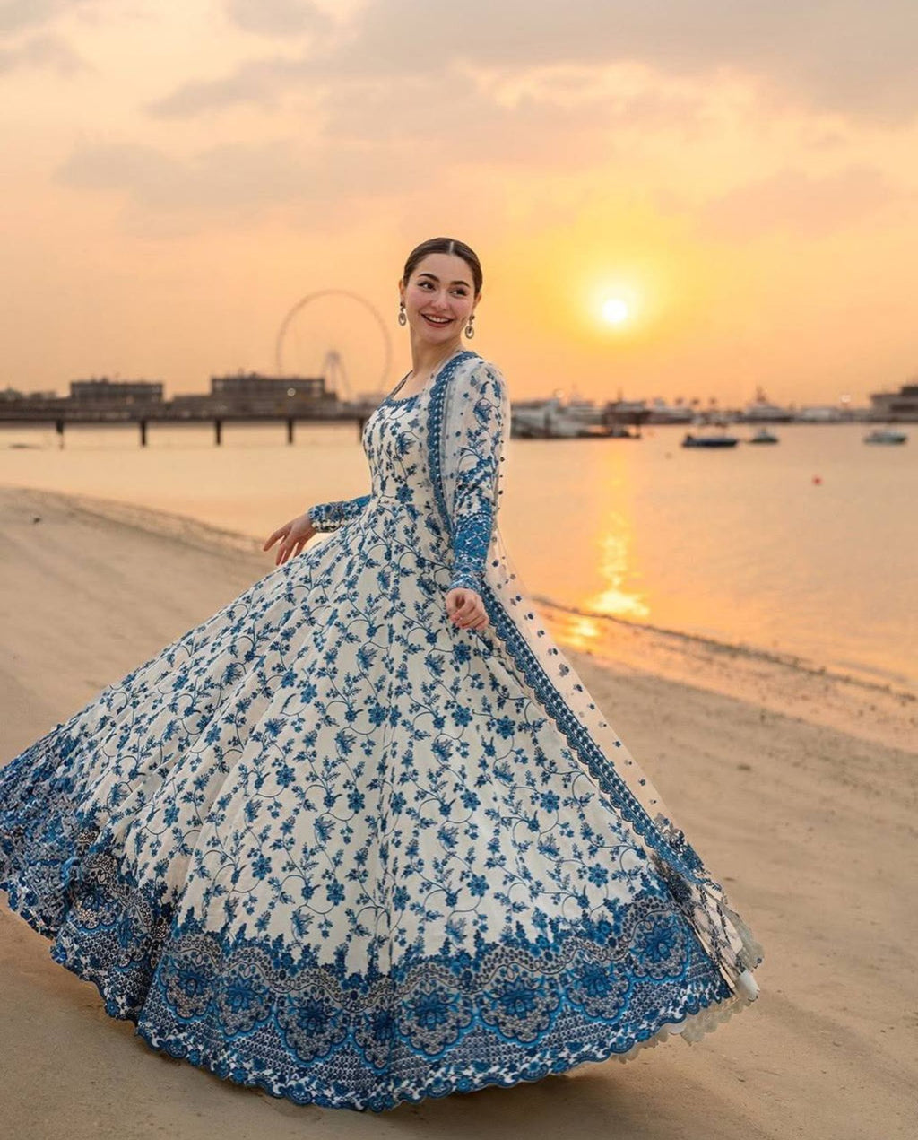 Fable - Ivory Blue Bloom Dreamy Flare Anarkali Set