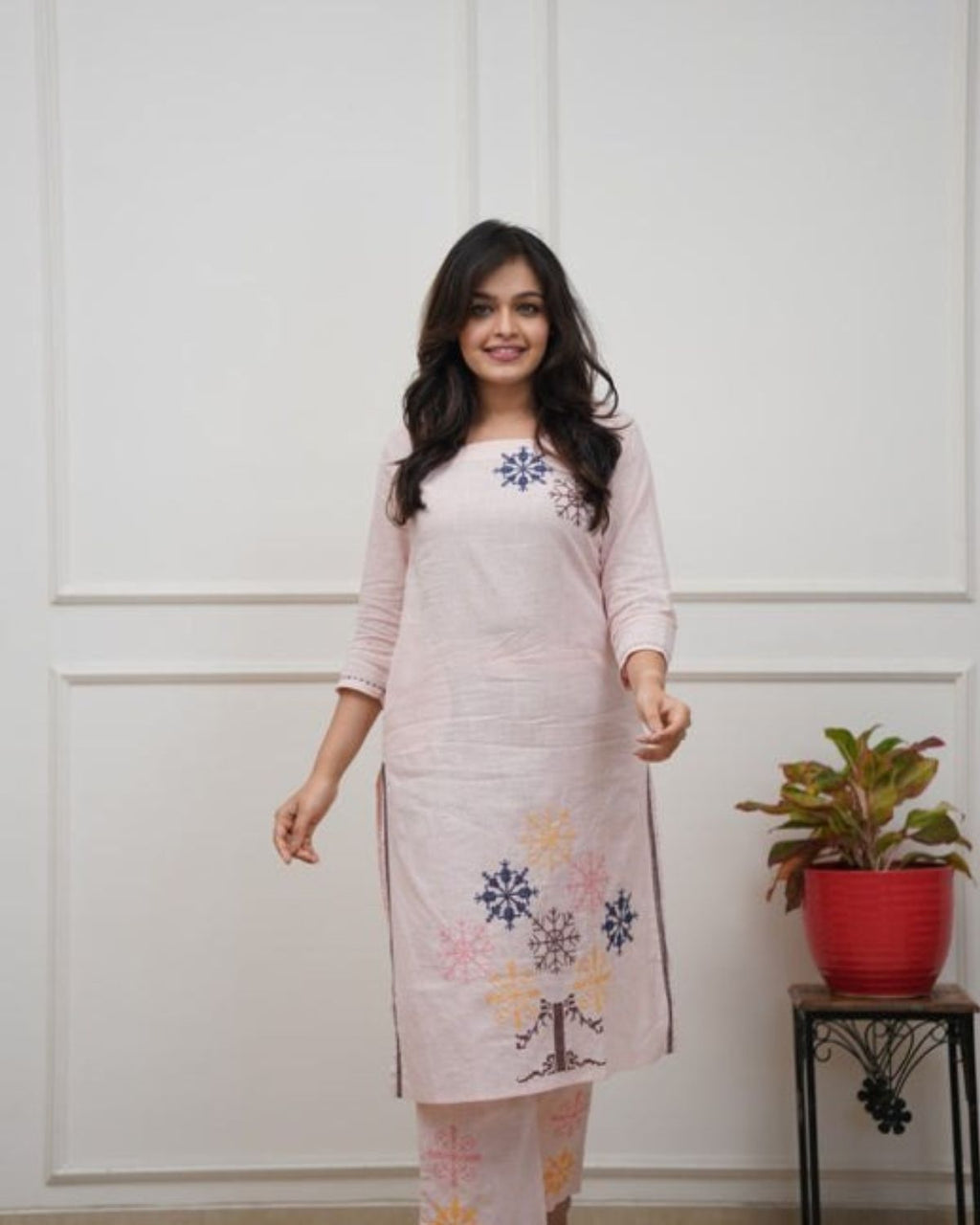 Drift - Soft Pink Floral Embroidered Straight Kurta Set