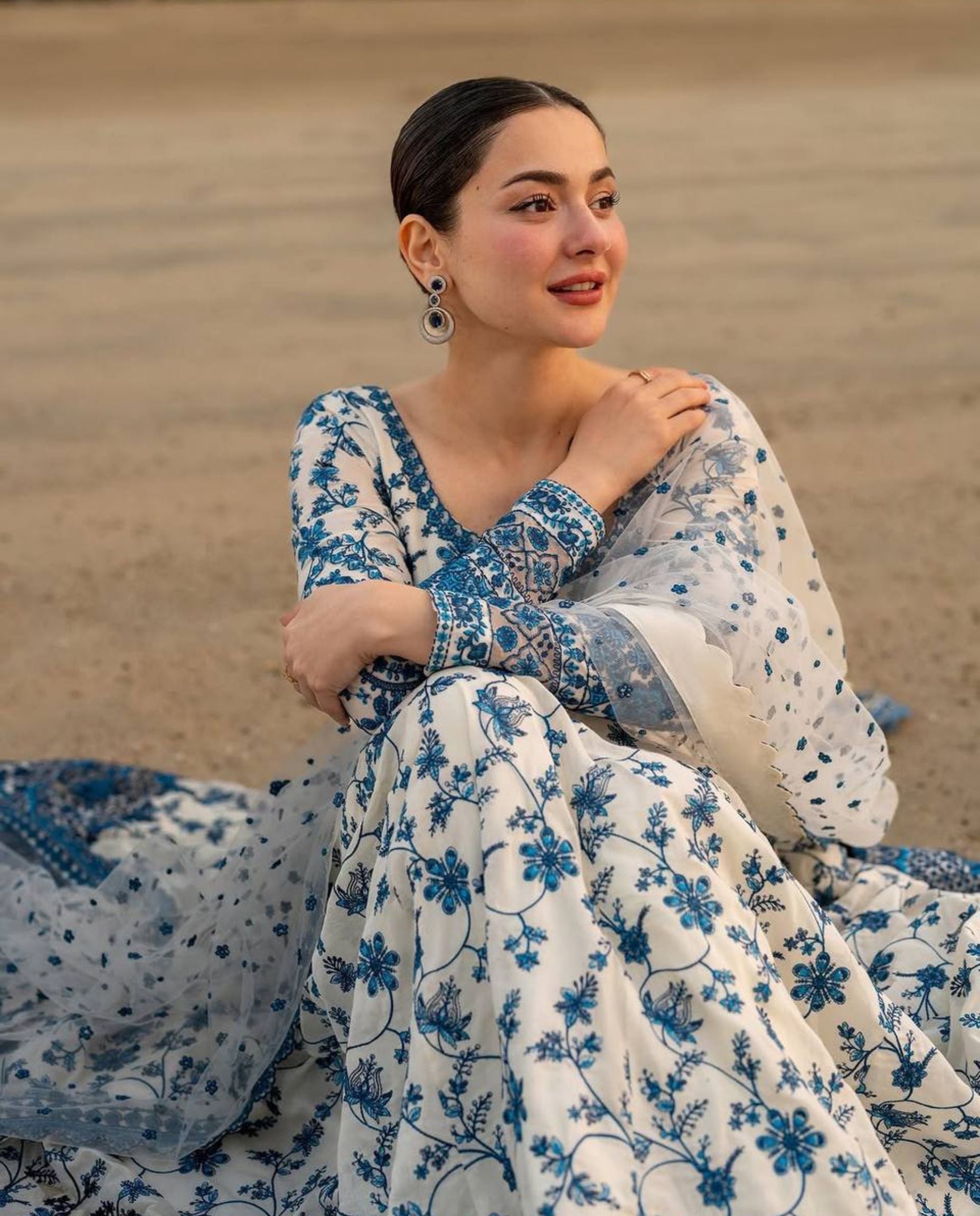 Fable - Ivory Blue Bloom Dreamy Flare Anarkali Set