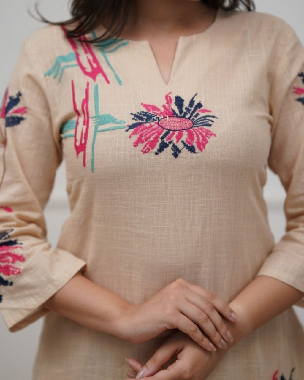 Cove - Beige Floral Embroidered Straight Kurta Set