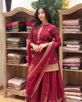 Elix - Veloura Wine Embroidered Festive Sharara Set