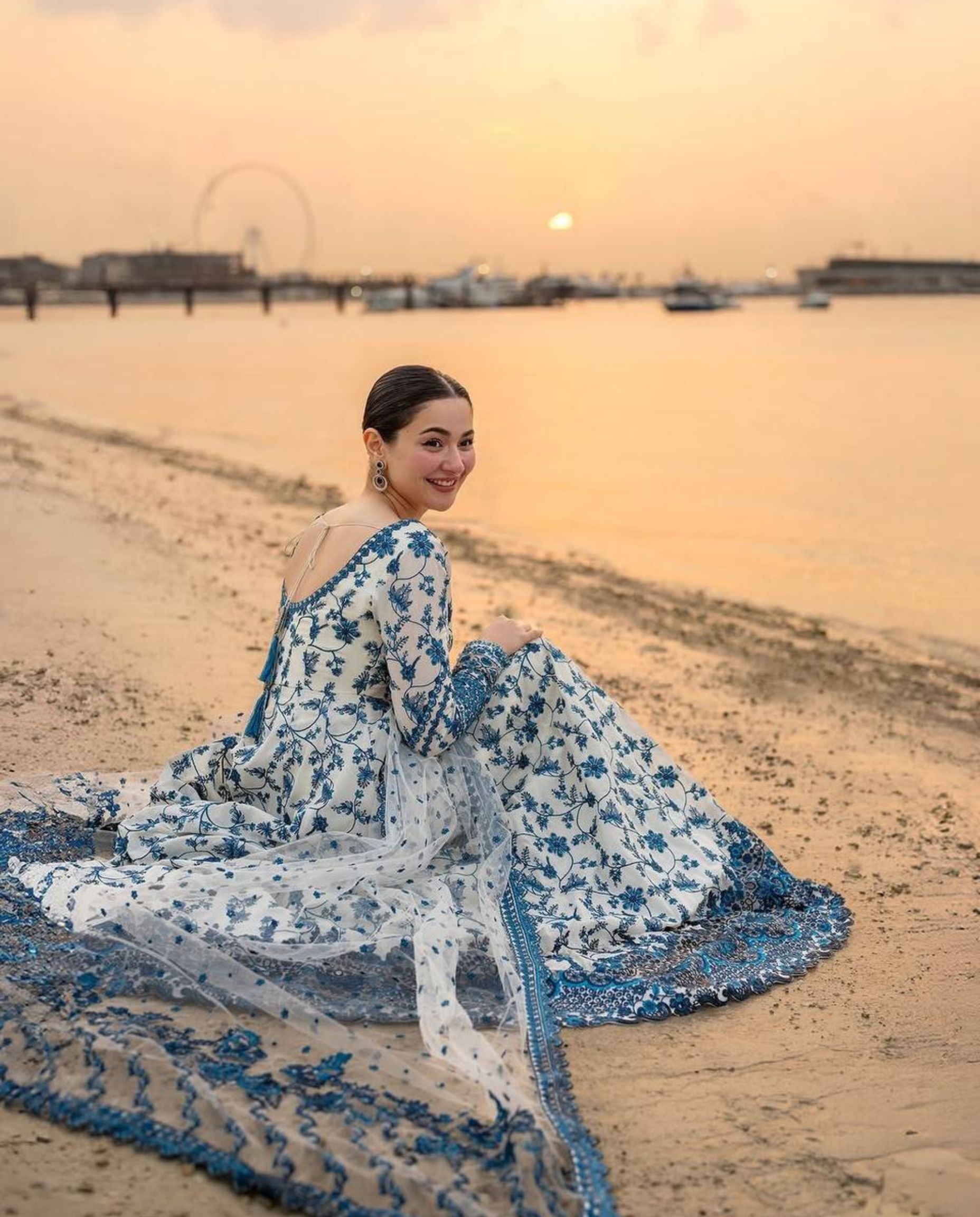 Fable - Ivory Blue Bloom Dreamy Flare Anarkali Set