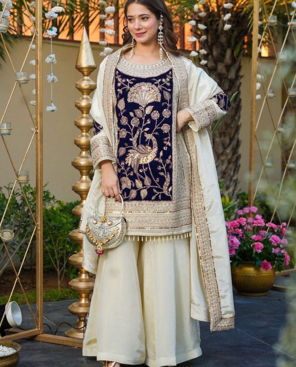 Ira - Midnight Velvet Bloom Embroidered Festive Kurta Set