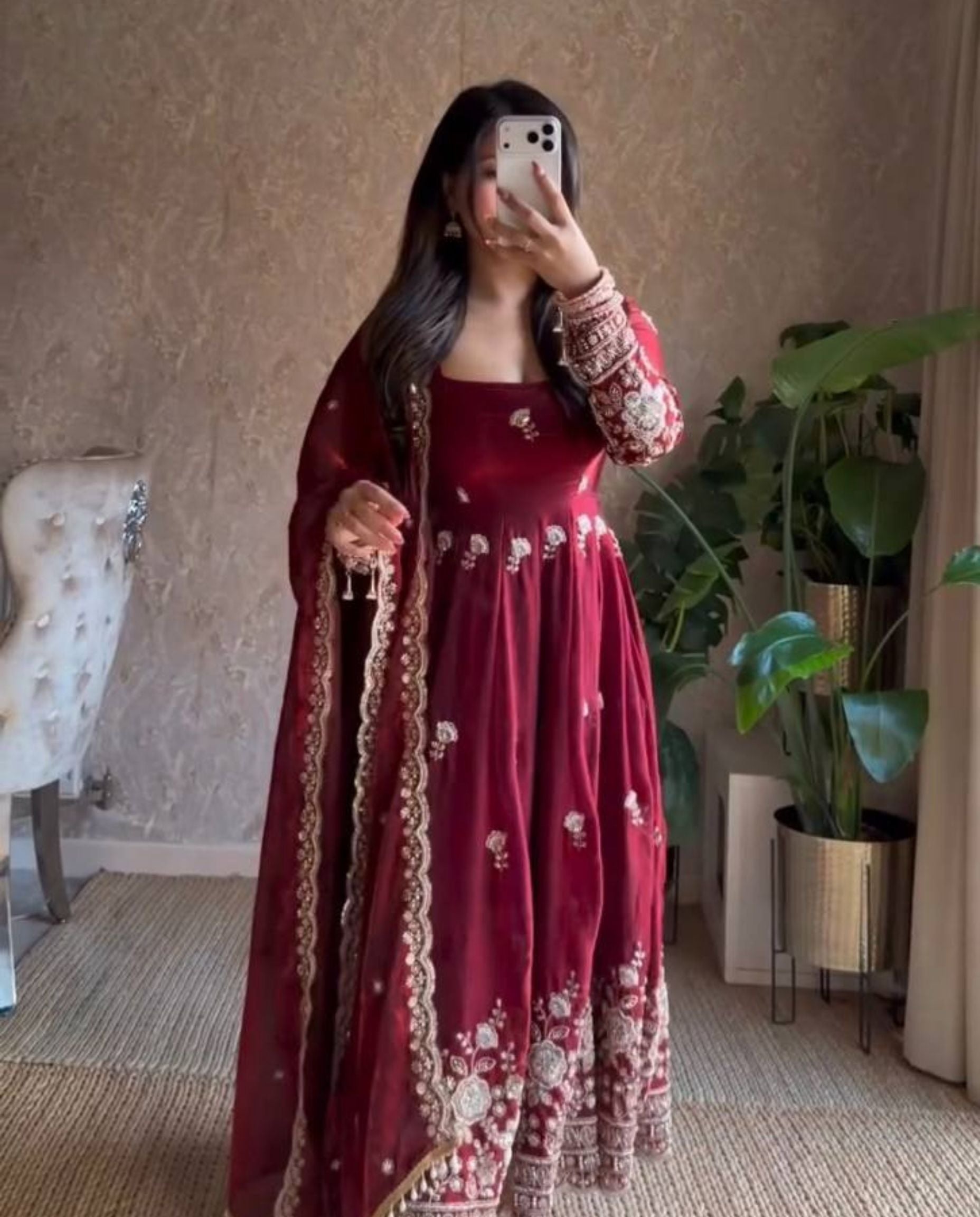 Nexa – Wine Red Sequins Flow Anarkali Set