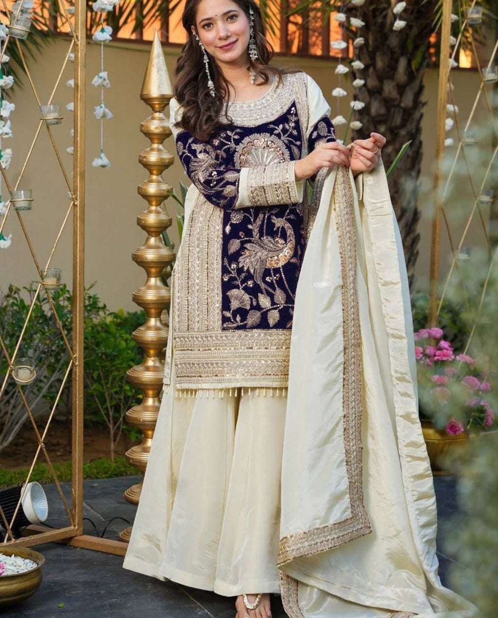 Ira - Midnight Velvet Bloom Embroidered Festive Kurta Set
