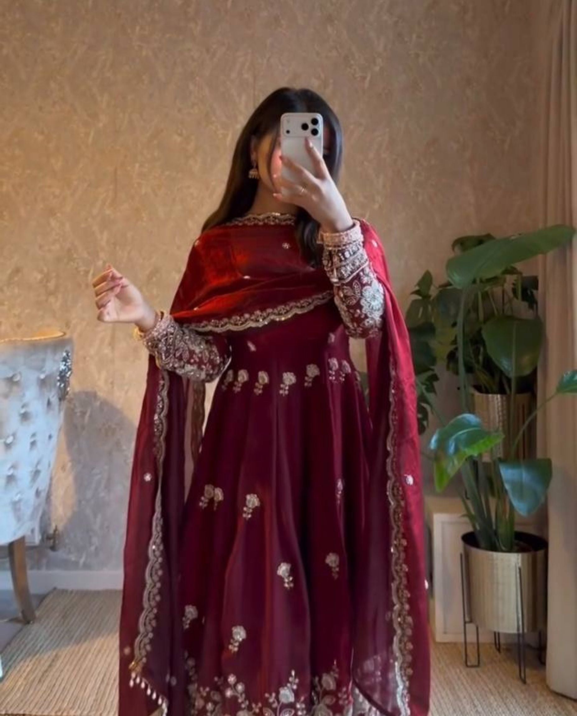 Nexa – Wine Red Sequins Flow Anarkali Set