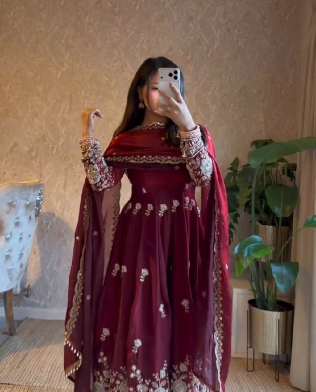Nexa – Wine Red Sequins Flow Anarkali Set