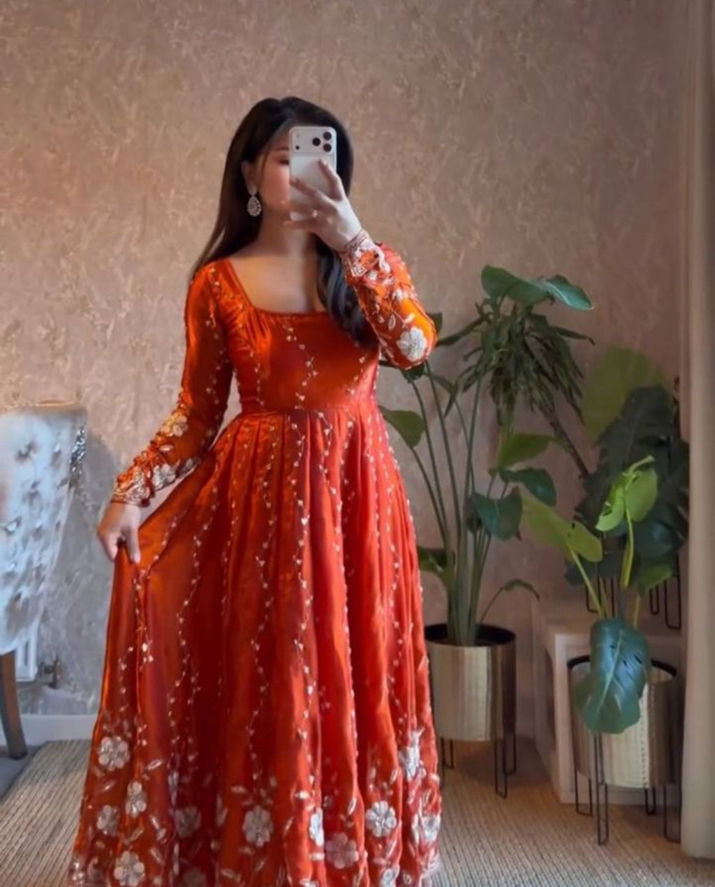 Kairo – Burnt Orange Sequins Embroidered Festive Anarkali Set