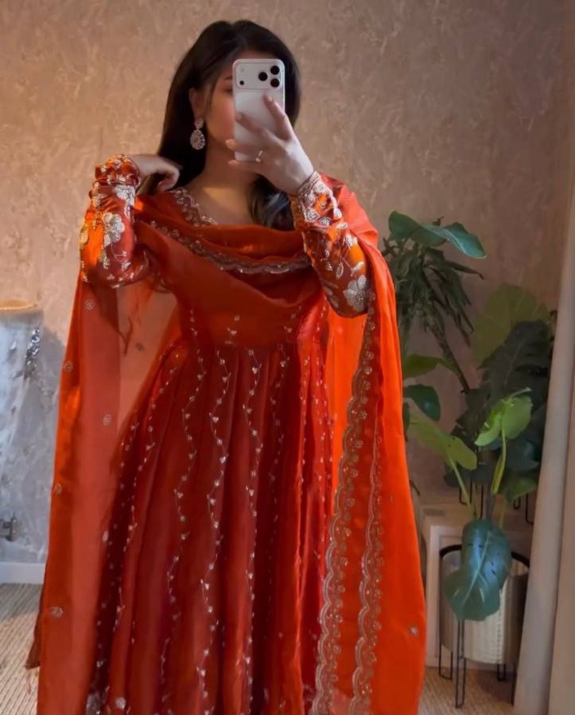 Kairo – Burnt Orange Sequins Embroidered Festive Anarkali Set