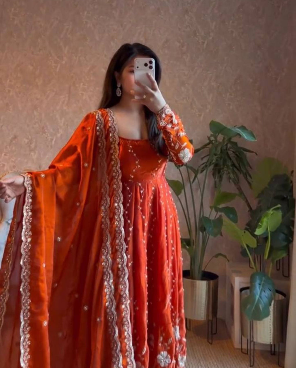 Kairo – Burnt Orange Sequins Embroidered Festive Anarkali Set