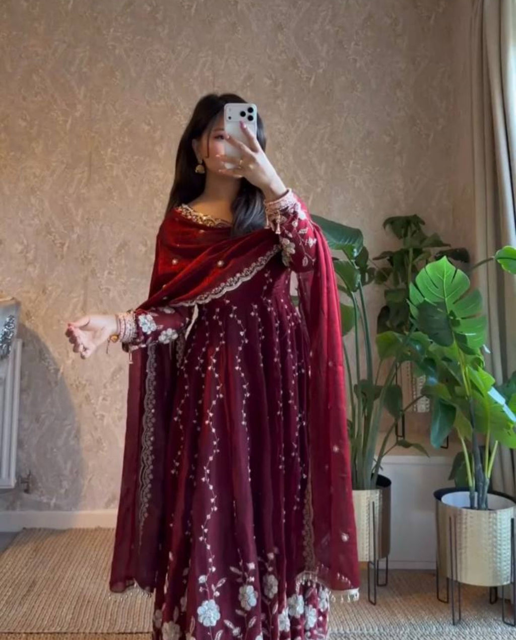 Kairo – Rich Wine Maroon Sequins Embroidered Anarkali Set