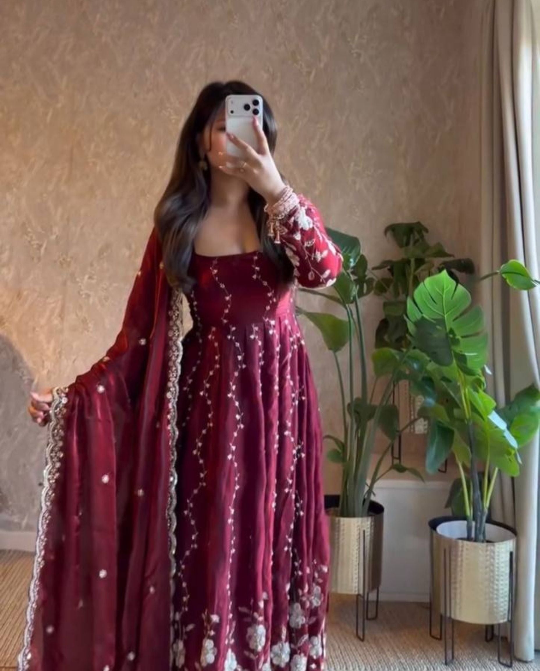 Kairo – Rich Wine Maroon Sequins Embroidered Anarkali Set