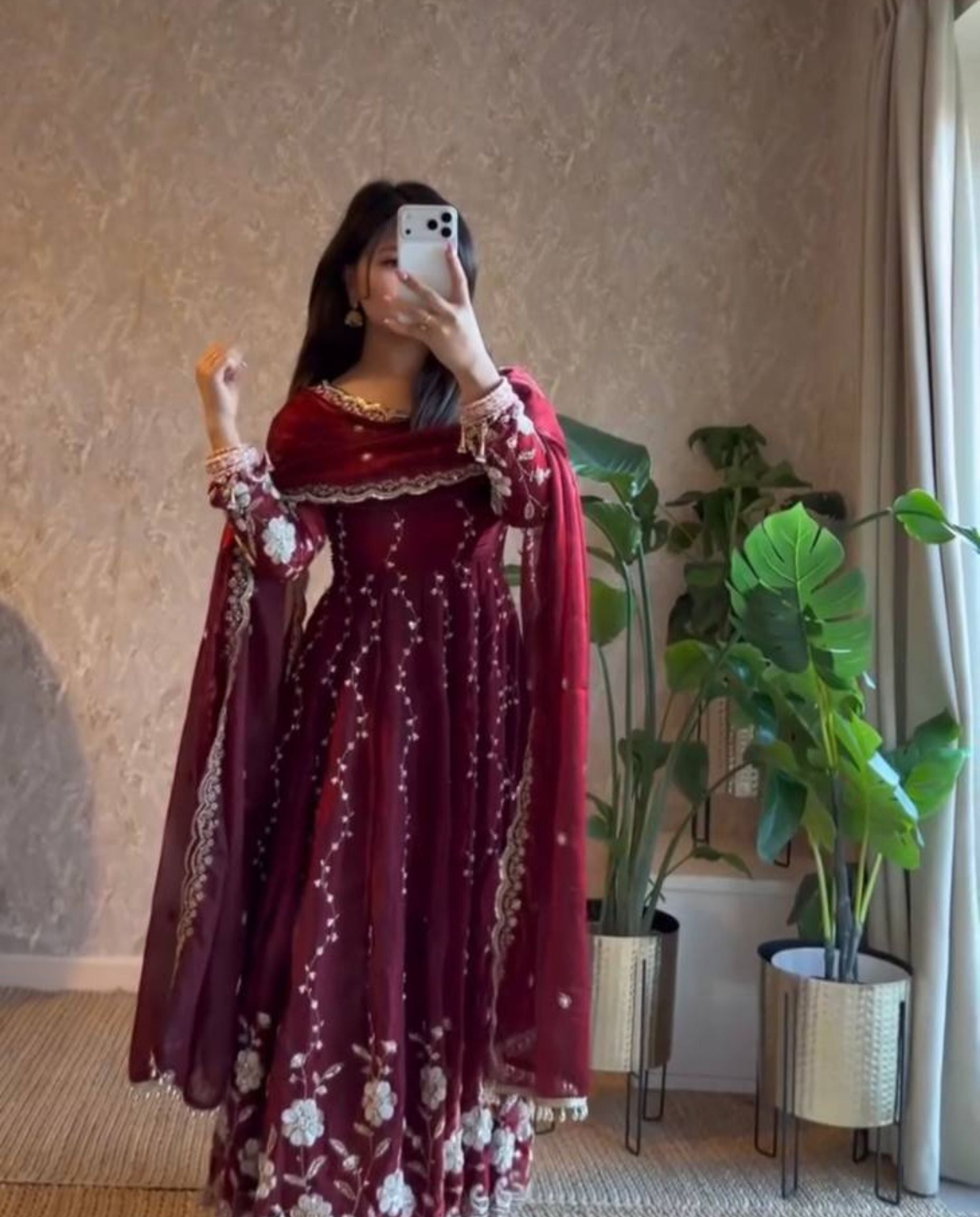 Kairo – Rich Wine Maroon Sequins Embroidered Anarkali Set