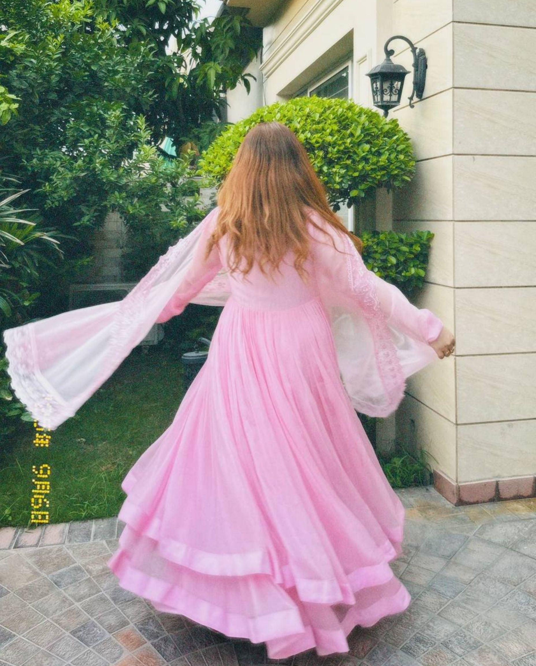 Juno – Soft Baby Pink Flowing Layered Anarkali Set