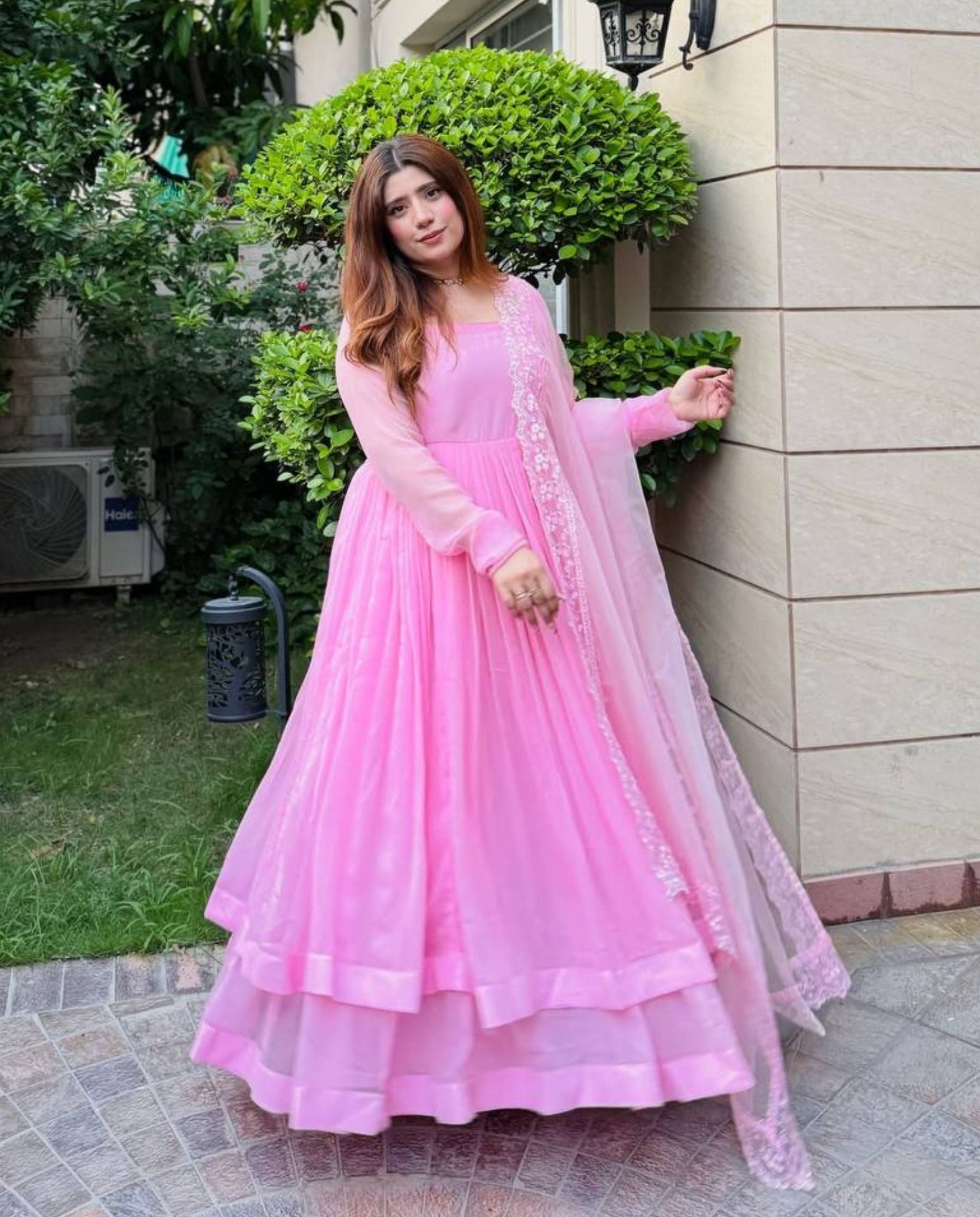 Juno – Soft Baby Pink Flowing Layered Anarkali Set