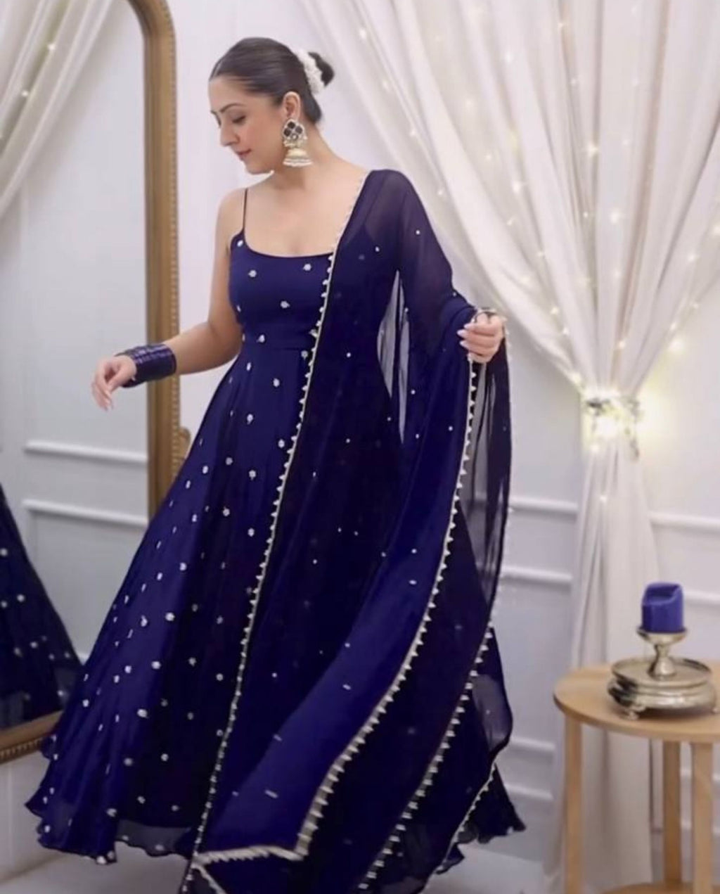 Haza – Midnight Blue Sequins Flowing Anarkali Suit Set