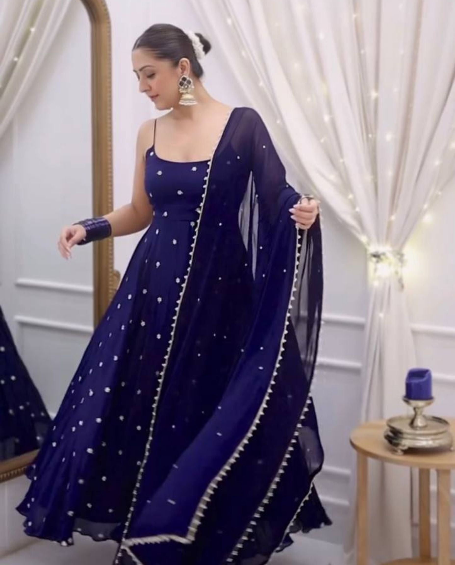 Haza – Midnight Blue Sequins Flowing Anarkali Suit Set