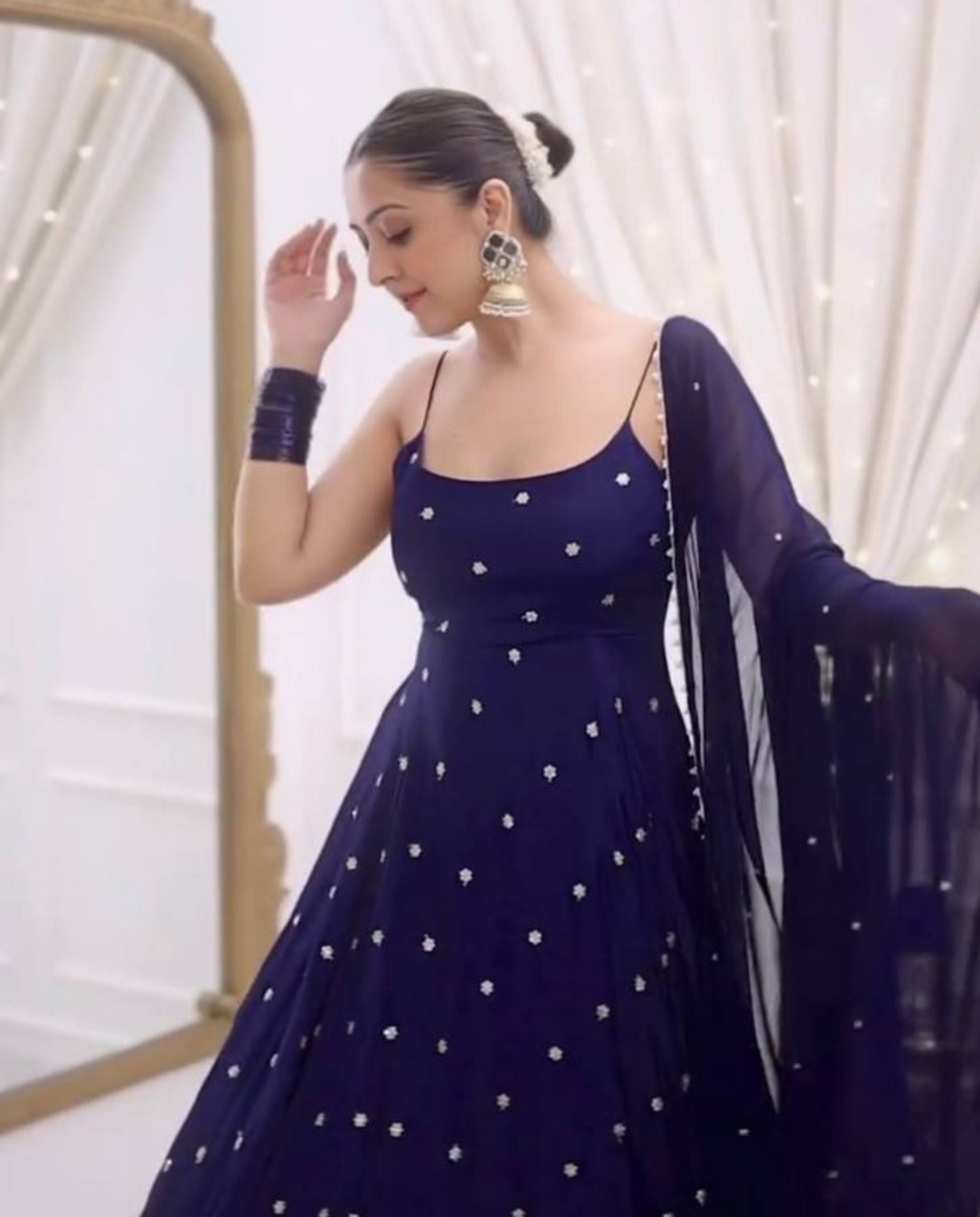 Haza – Midnight Blue Sequins Flowing Anarkali Suit Set