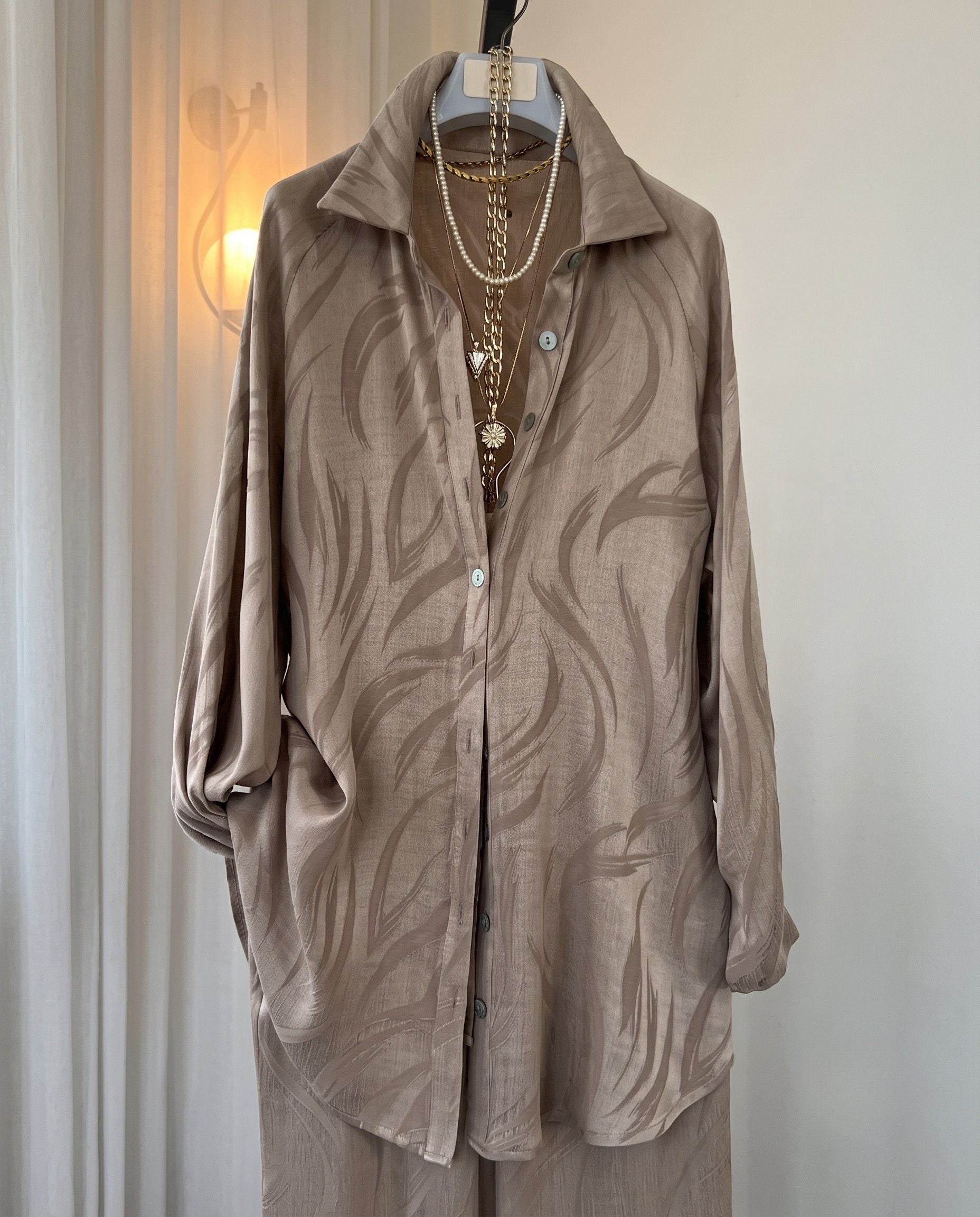 Aven - Beige Brown Abstract Printed Relaxed Co-Ord Set
